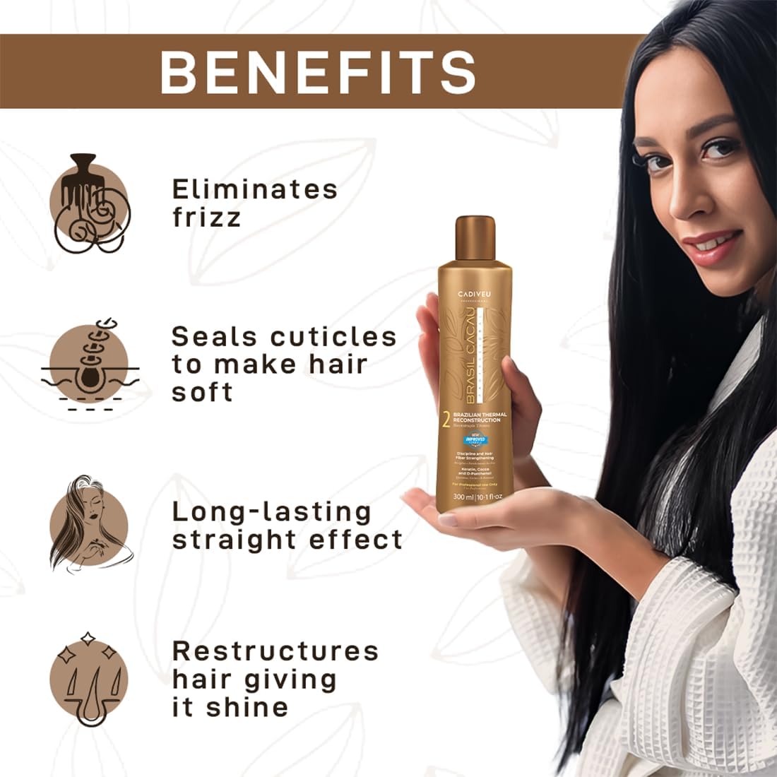 Cadiveu Brasil Cacau Professional 2 Brazilian Thermal Reconstruction- BTR Treatment Keratin Cocoa and D-Panthernal -300ml