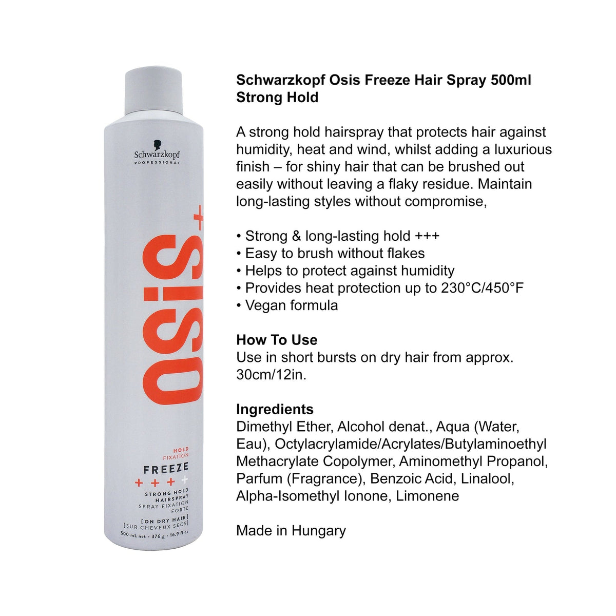 Schwarzkopf Osis+ Schwarzkopf Professional OSIS+ Freeze Strong Hold Hair Spray 500ml