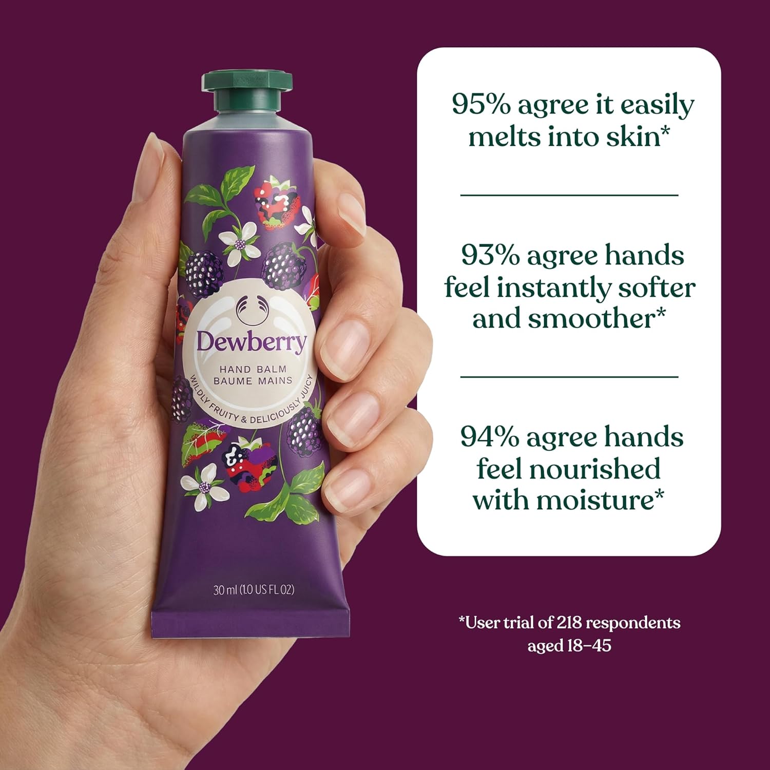 The Body Shop Dewberry Hand Balm | 96hr Nourishing Moisture for Dry Cracked Hands | with Shea Butter, Non - greasy, Vegan, 30 ml / 1.0 oz - BEAUTY BRATS
