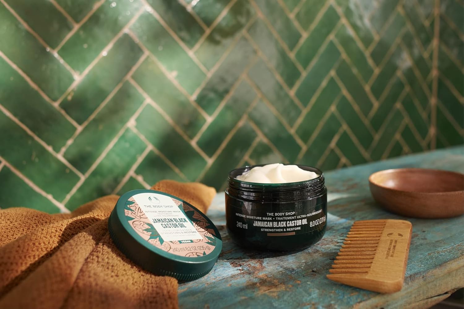 The Body Shop Jamaican Black Castor Oil Hair Mask - Strengthen and Restore For Curls and Coils - Vegan - 8 Oz - BEAUTY BRATS