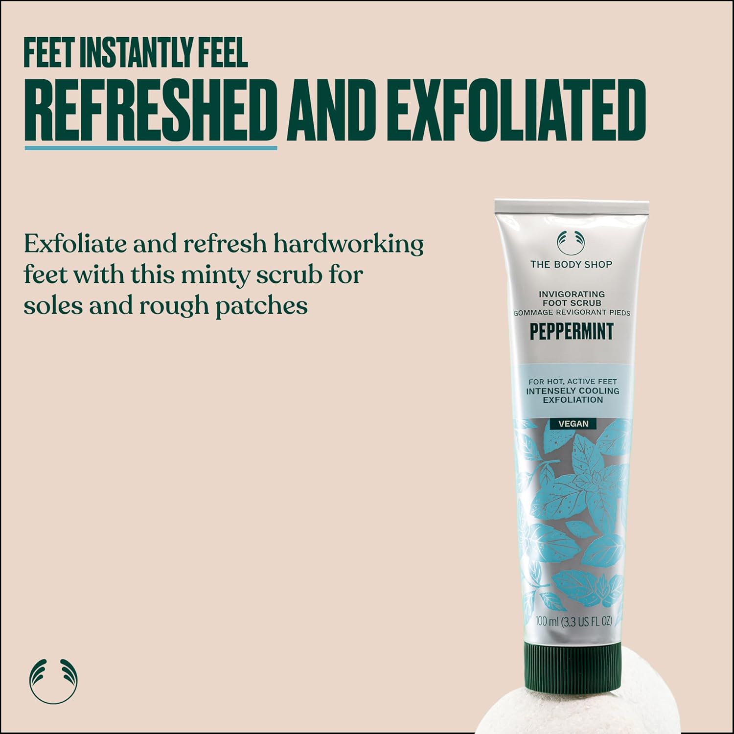 The Body Shop Peppermint Invigorating Foot Scrub | Cooling Exfoliator for Dry Cracked Feet | Vegan, 100 ml / 3.3 oz - BEAUTY BRATS