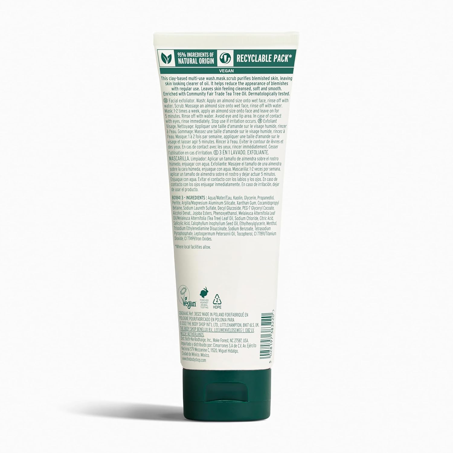 The Body Shop Tea Tree 3 in 1 Wash Scrub & Mask – Purifying Vegan Skincare For Oily, Blemished Skin – 4.2 oz - BEAUTY BRATS