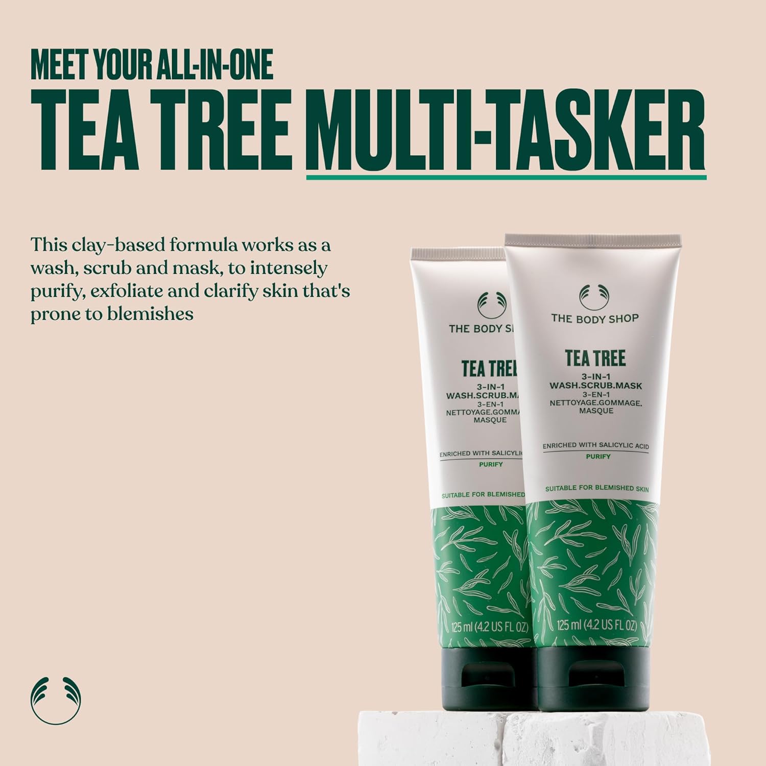 The Body Shop Tea Tree 3 in 1 Wash Scrub & Mask – Purifying Vegan Skincare For Oily, Blemished Skin – 4.2 oz - BEAUTY BRATS