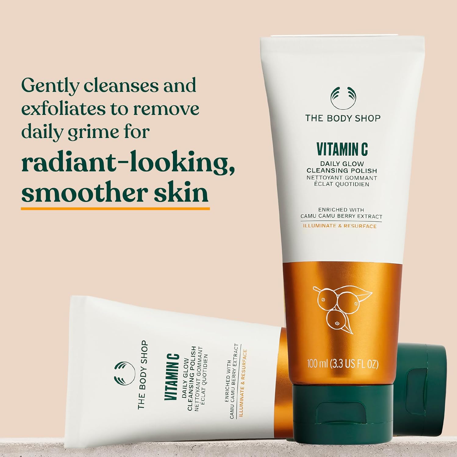 The Body Shop Vitamin C Face Cleanser & Daily Exfoliating Polish | Brightening Facial Wash for All Skin Types, 100ML - BEAUTY BRATS