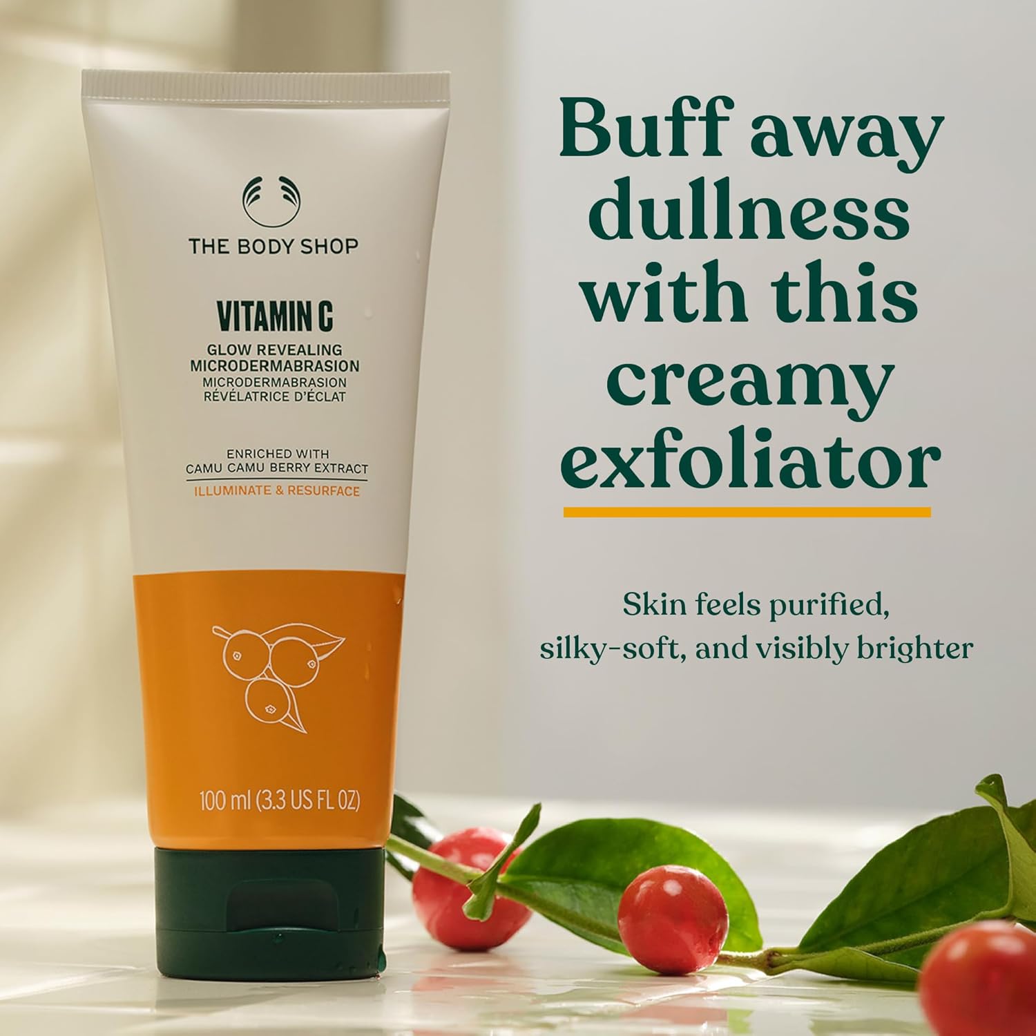 The Body Shop Vitamin C Glow Boosting Microdermabrasion – Exfoliation for Tired, Dull Skin – Vegan – 100ml - BEAUTY BRATS