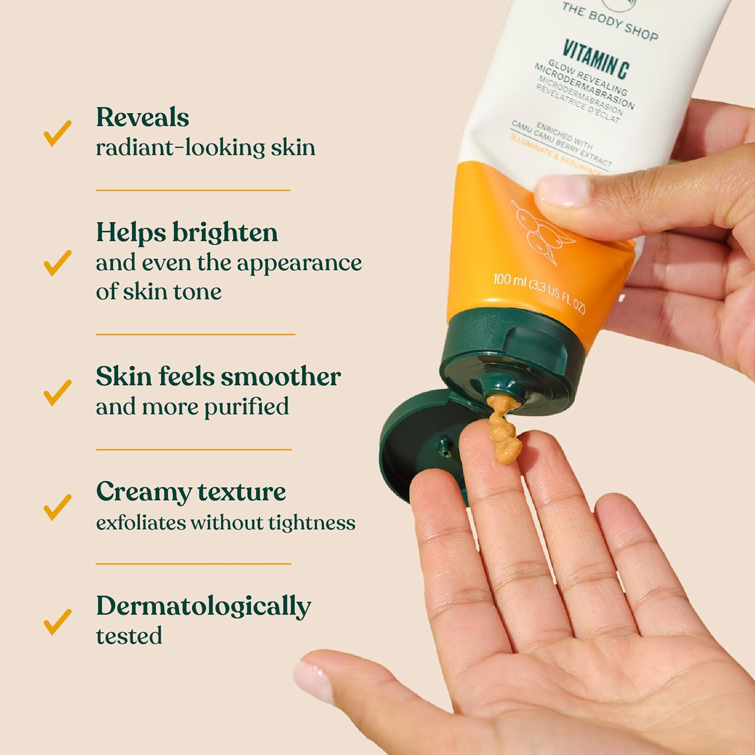 The Body Shop Vitamin C Glow Boosting Microdermabrasion – Exfoliation for Tired, Dull Skin – Vegan – 100ml - BEAUTY BRATS