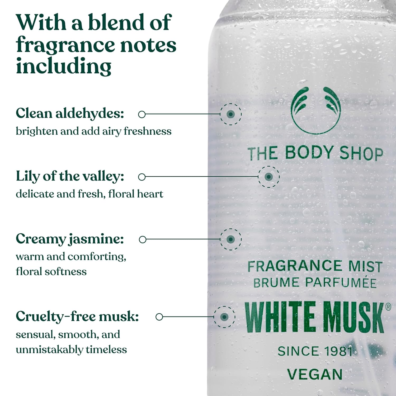 The Body Shop White Musk Body Mist | Unisex Fragrance with Clean & Refreshing Notes of Jasmine and Lily of the Valley | Vegan, Cruelty - Free, 100 ml / 3.3 fl oz - BEAUTY BRATS