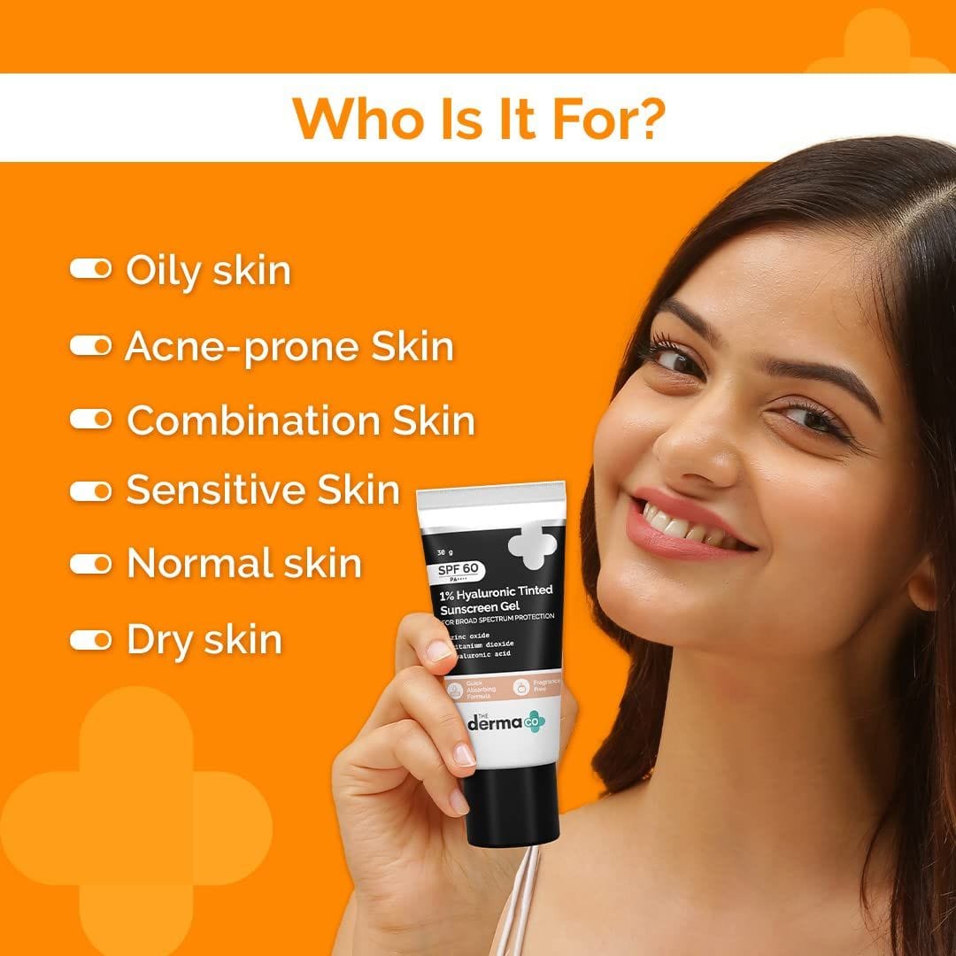 The Derma Co 1% Hyaluronic Tinted Sunscreen SPF 60 Gel PA++++ (50g)