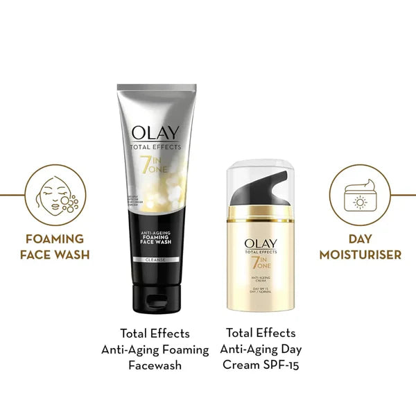 OLAY Total Effects 7 in 1Exfoliating Cleanser 100g + Anti Ageing Moisturiser (SPF 15) 50g