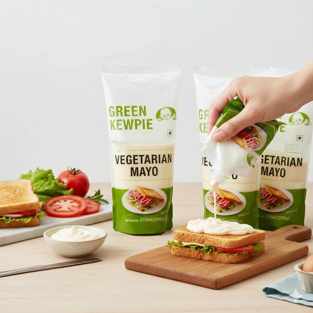 Green Kewpie Vegetarian Mayonnaise serving suggestion