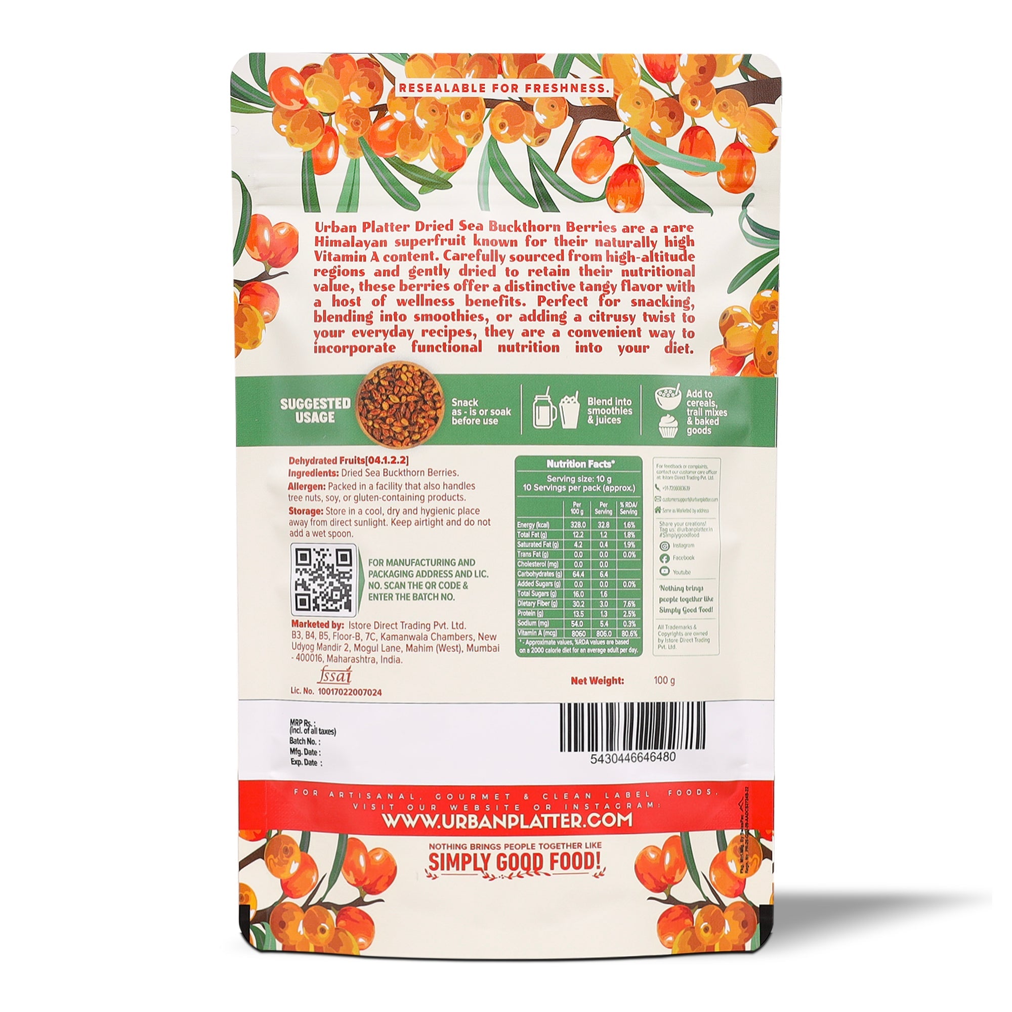 Urban Platter Dried Sea Buckthorn Berries 100g image 3