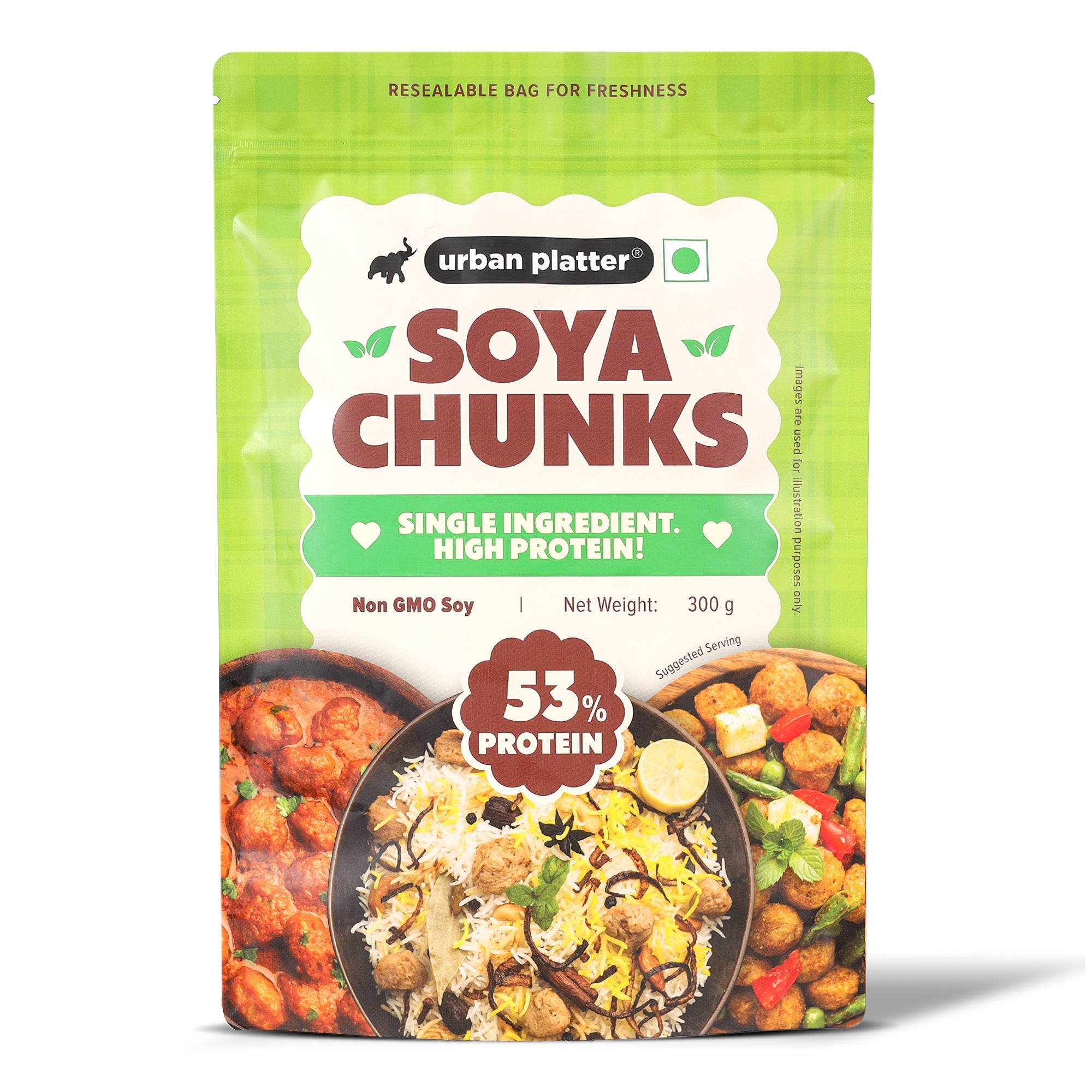 Soya Chunks, 300g (53% Plant Protein | Made from Defatted Soy Flour | Fiber Rich Soya Wadi) image 1