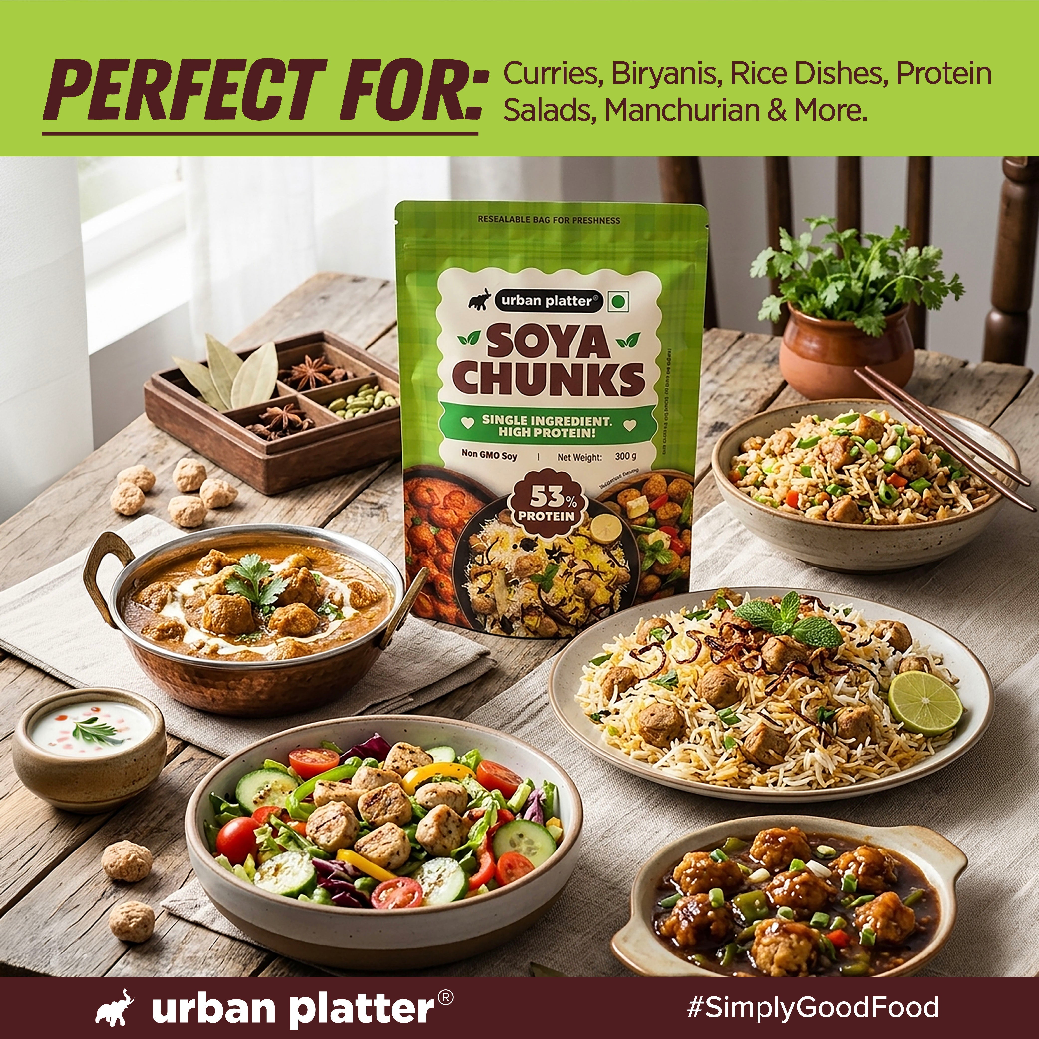 Soya Chunks, 300g (53% Plant Protein | Made from Defatted Soy Flour | Fiber Rich Soya Wadi) image 8