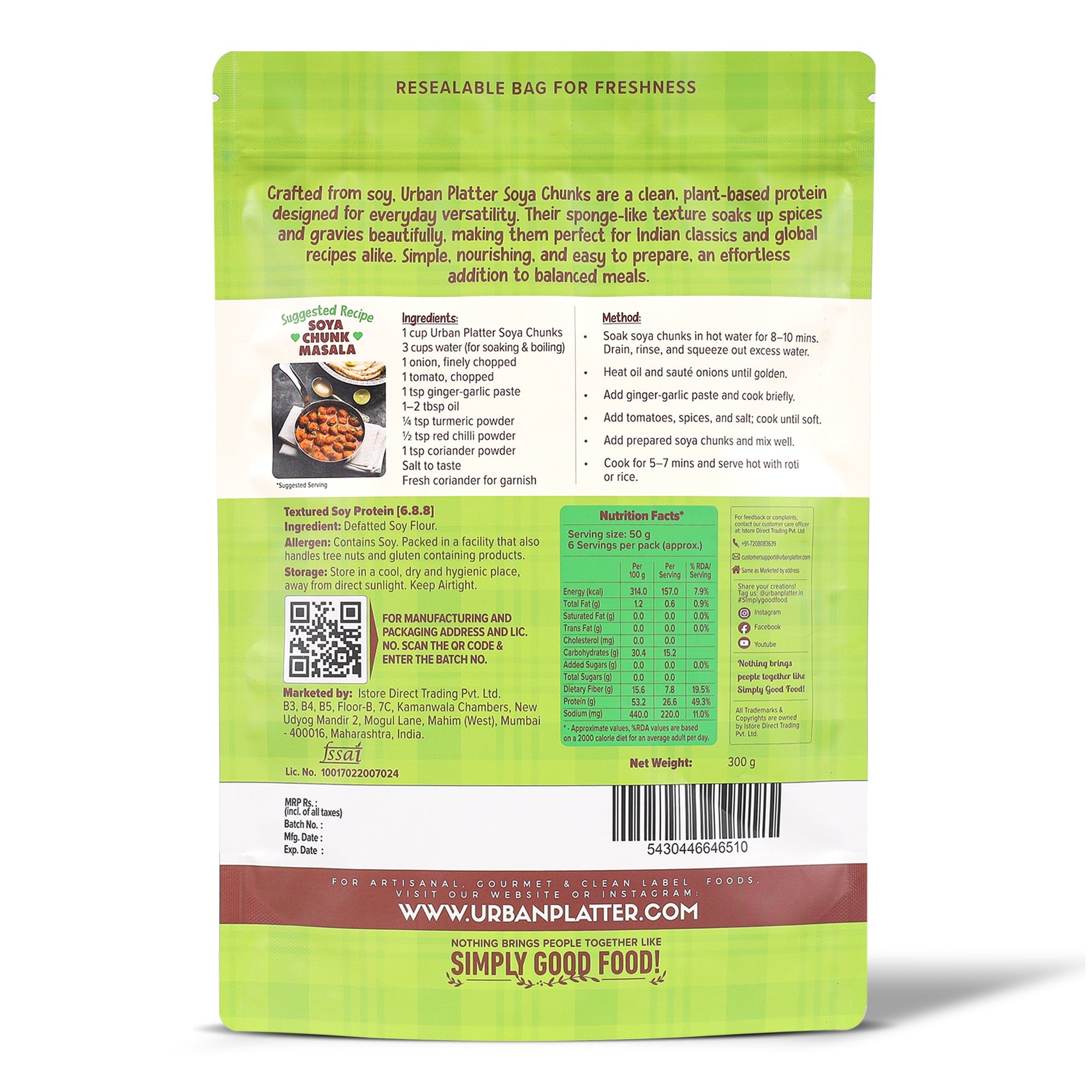 Soya Chunks, 300g (53% Plant Protein | Made from Defatted Soy Flour | Fiber Rich Soya Wadi) image 10