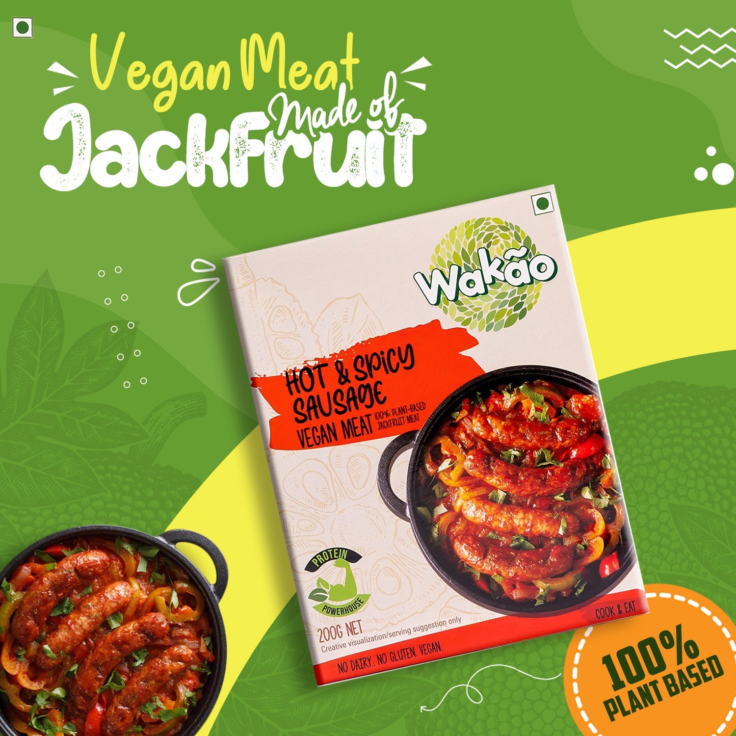 Wakao Hot & Spicy Sausage, 200g (100% Plant based , Ready to cook,Heat & Eat, Tender Jackfruit Sausages) image 7