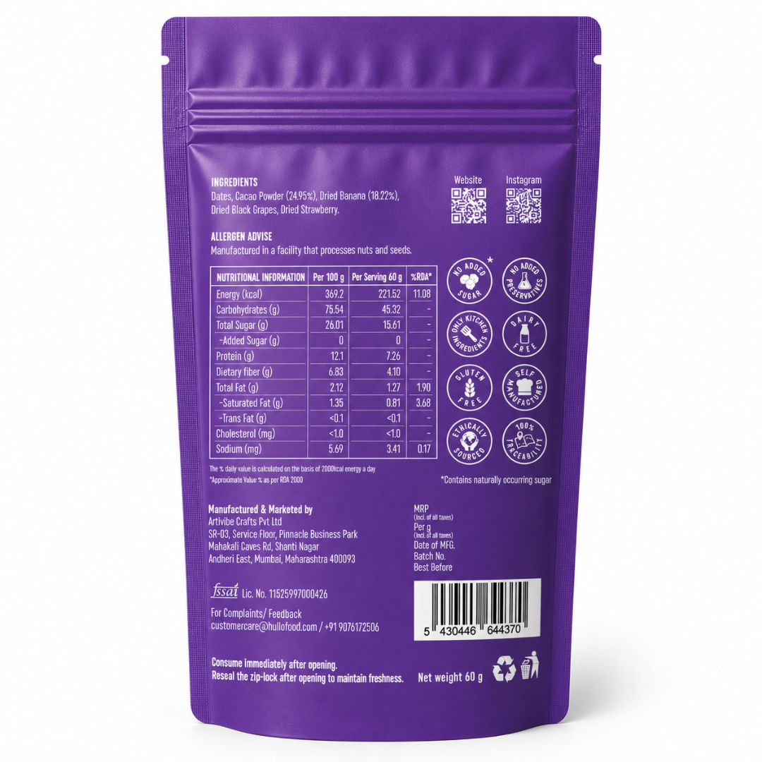 The Only Fruit Pops Banana & Chocolate, 60g (Made with Banana & Organic Cacao | No Added Sugar | 7.26g Protein | 4.10g Fibre | No Preservatives or Artificial Colours & Flavours) image 2