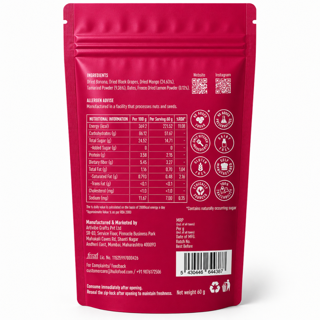 The Only Fruit Pops Mango Tamarind & Zesty Lemon, 60g (Real Fruit Pops | No Added Sugar | High in Fibre | No Preservatives or Artificial Colours & Flavours) image 2
