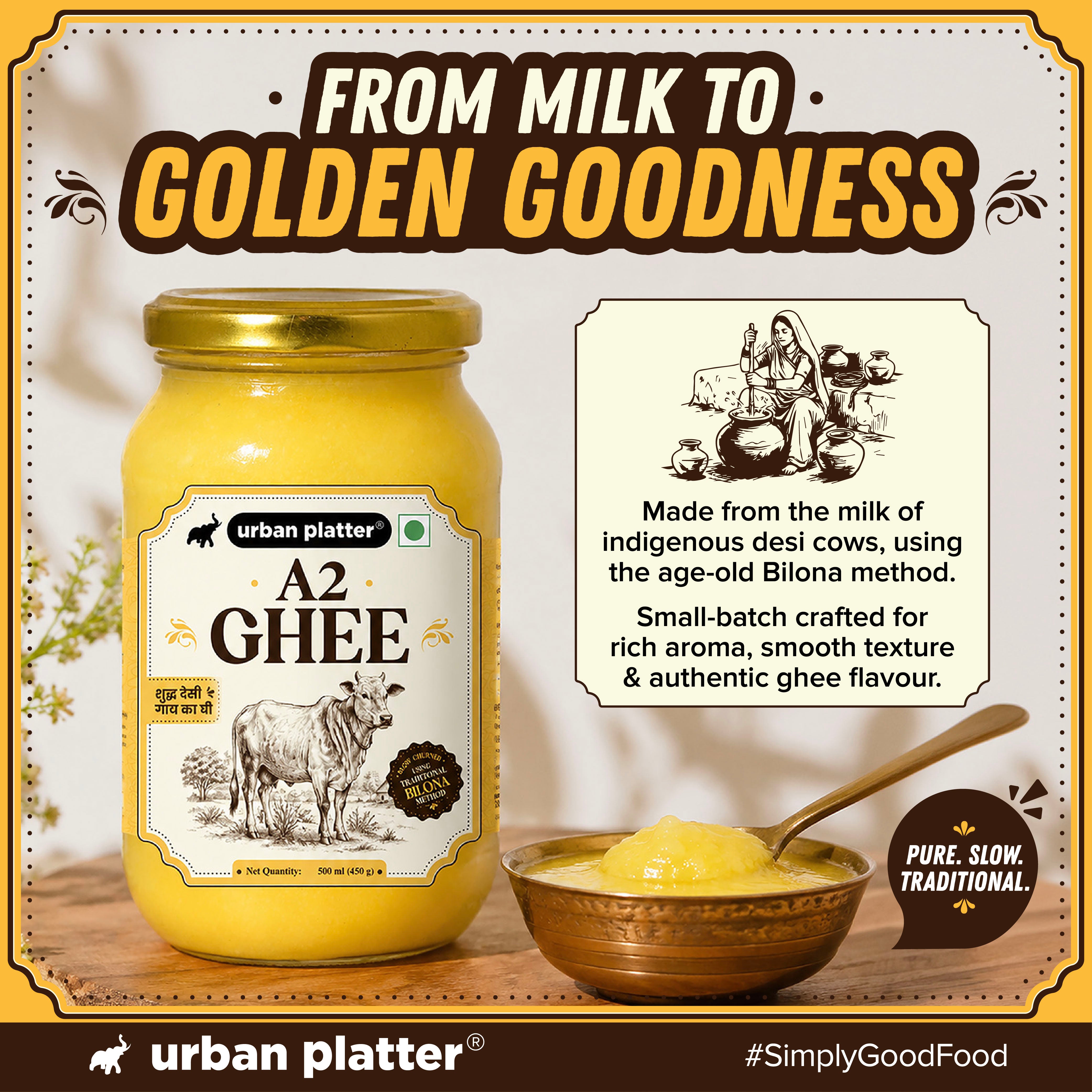 A2 Ghee, 500ml (Curd-Churned Bilona Desi Ghee for Cooking, Tadka & Daily Meals | Made from A2 Cow Milk) image 5