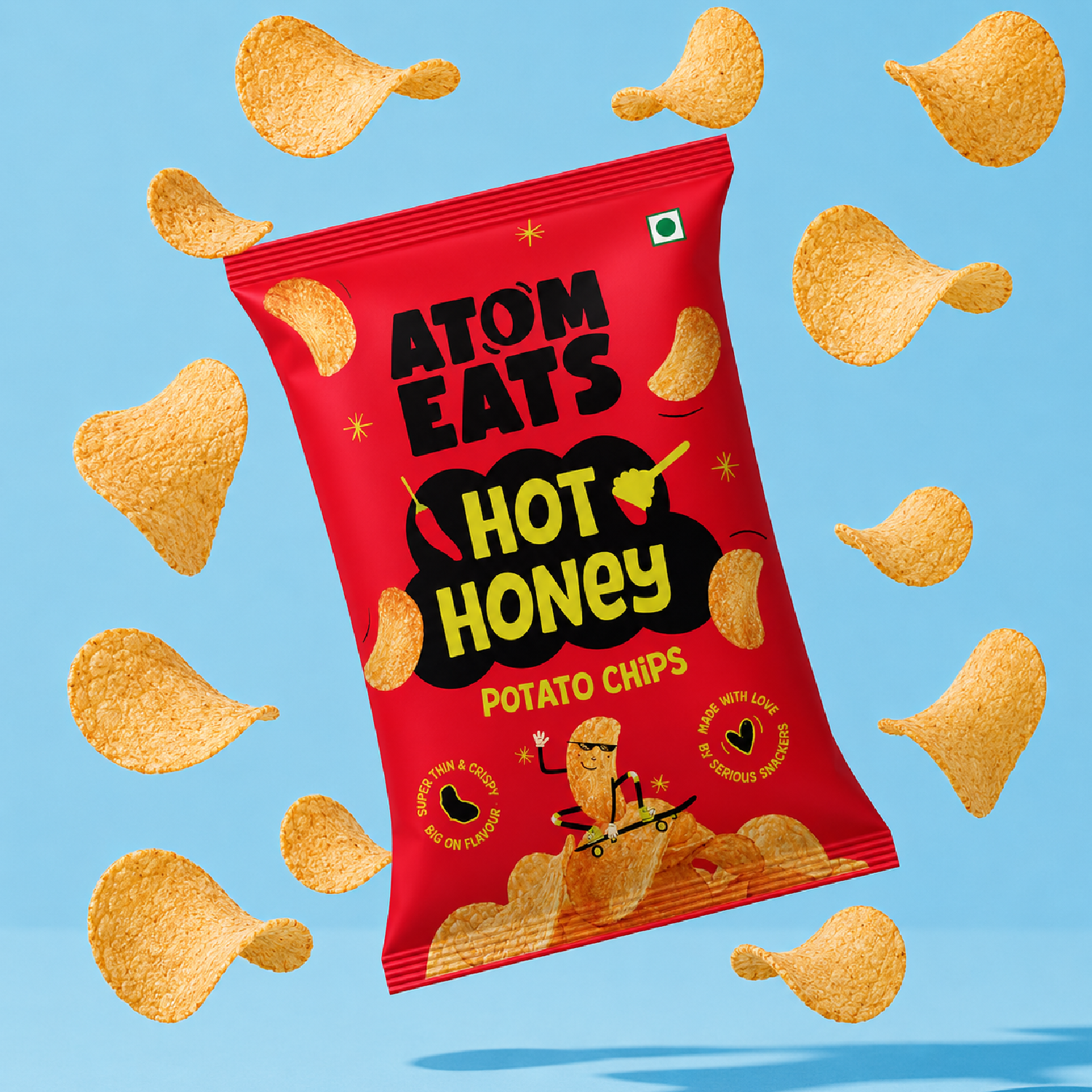 Atom Eats Hot Honey Potato Chips, 60g (Crispy Potato Chips, Sweet & Spicy Honey Chilli Flavor, Bold Crunchy Snack) image 4