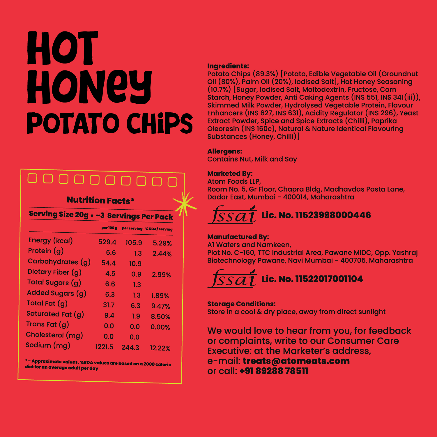 Atom Eats Hot Honey Potato Chips, 60g (Crispy Potato Chips, Sweet & Spicy Honey Chilli Flavor, Bold Crunchy Snack) image 6