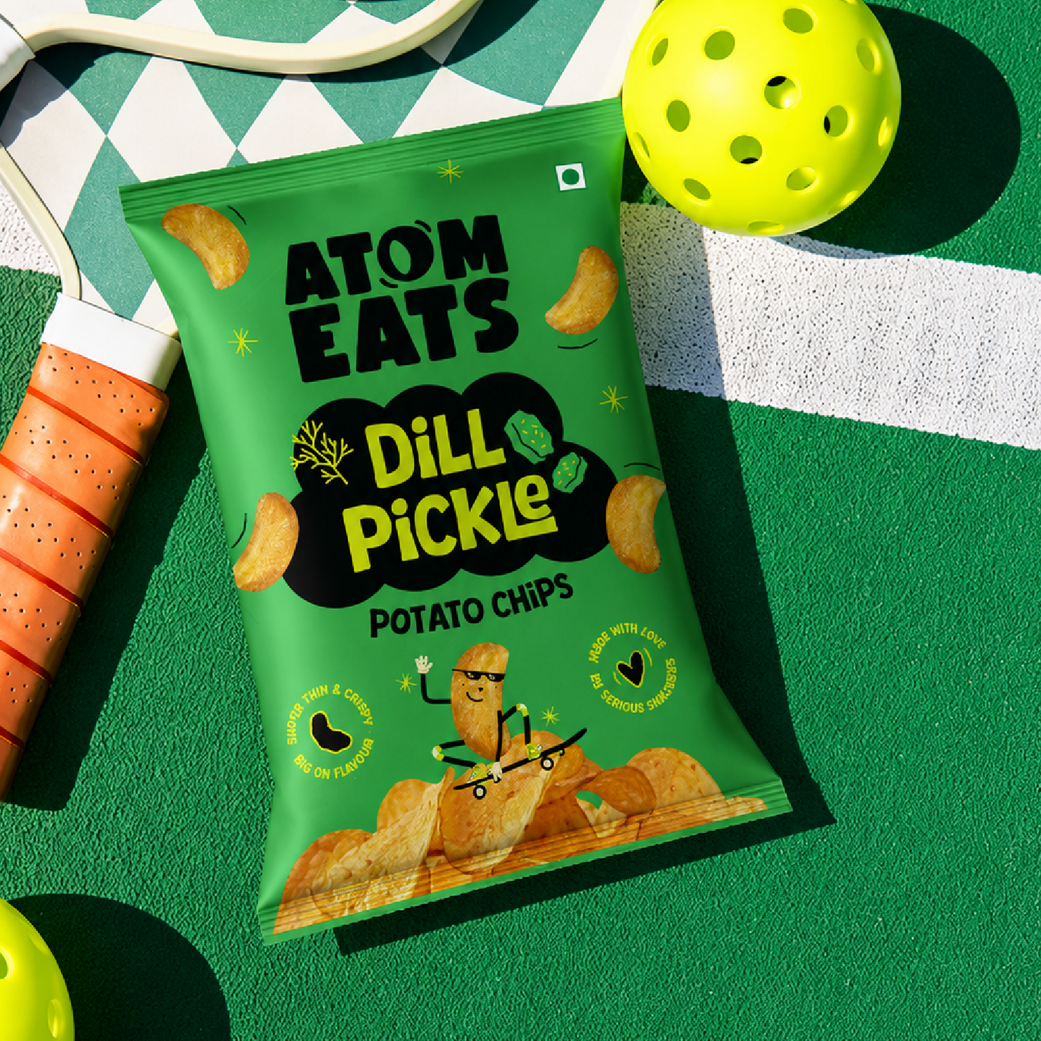 Atom eats Dill Pickle Potato Chips, 60g (Crispy Potato Chips, Tangy Dill Pickle Flavor, Bold & Crunchy Snack) image 2