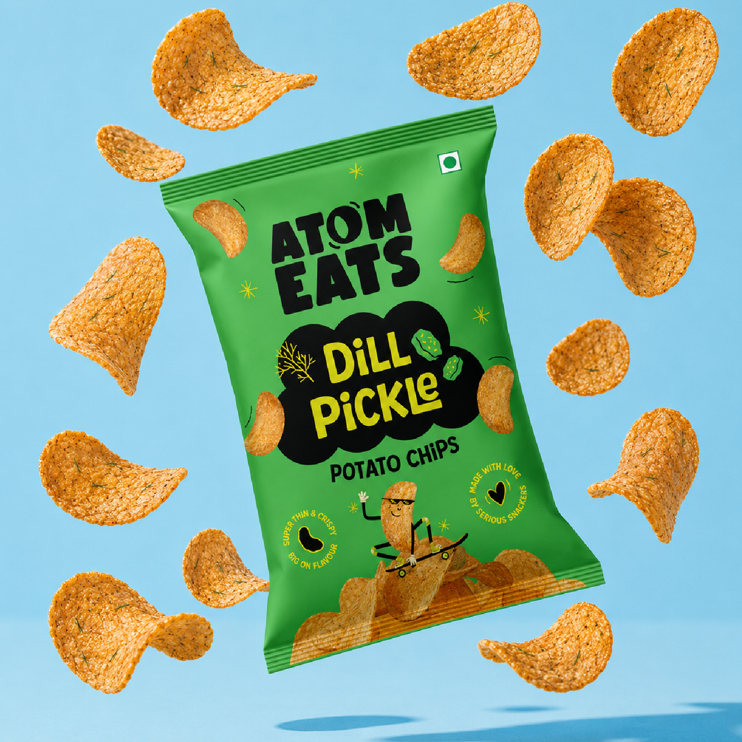 Atom eats Dill Pickle Potato Chips, 60g (Crispy Potato Chips, Tangy Dill Pickle Flavor, Bold & Crunchy Snack) image 4