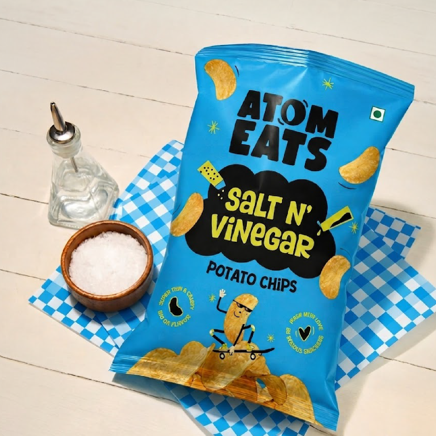 Atom Eats Salt n' Vinegar Potato Chips, 60g (Crispy Potato Chips, Tangy Sea Salt & Vinegar Flavor, Bold & Crunchy Snack) image 3
