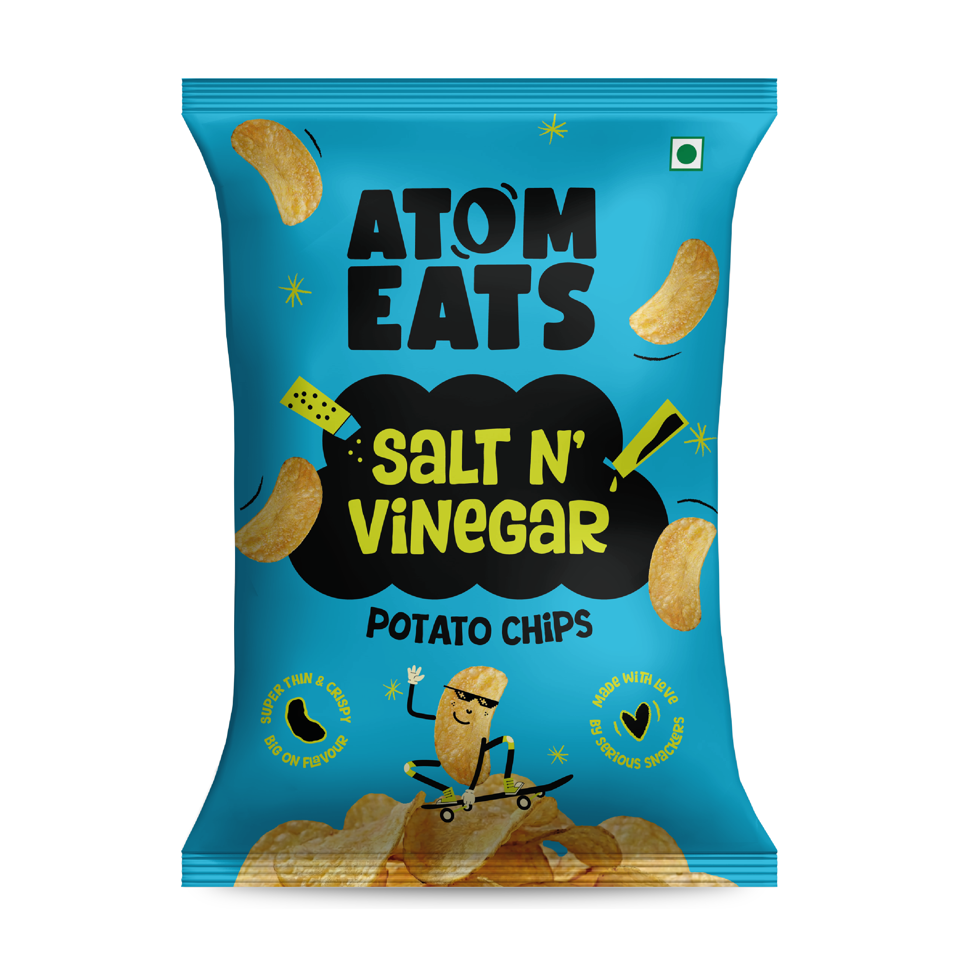 Atom Eats Salt n' Vinegar Potato Chips, 60g (Crispy Potato Chips, Tangy Sea Salt & Vinegar Flavor, Bold & Crunchy Snack) image 1