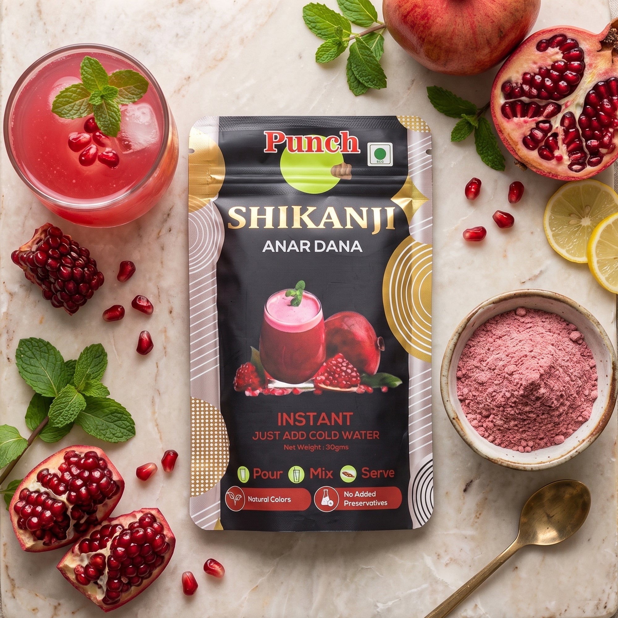 Instant Shikanji Mix Anar Dana, 30g (Instant Indian Lemonade Powder | Refreshing Pomegranate Drink Mix | Just Add Water or Soda | Natural Colours | No Added Preservatives | Makes 3 Servings) image 4
