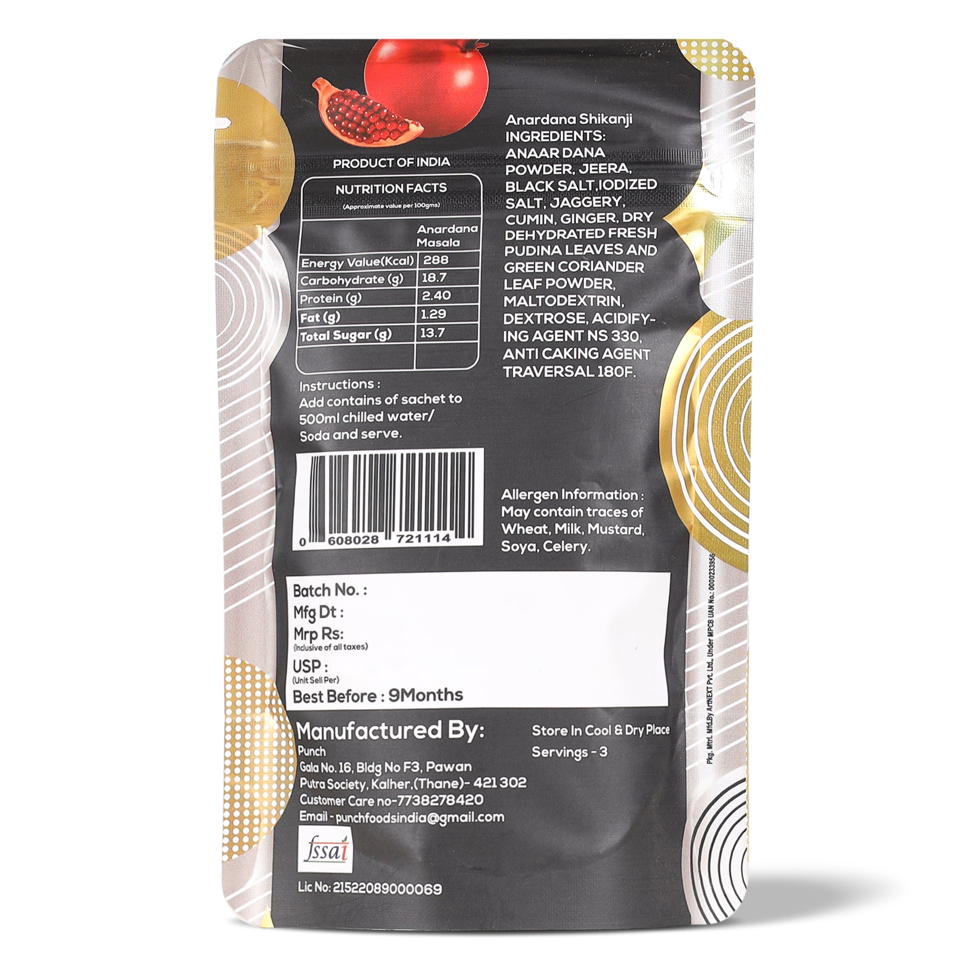 Instant Shikanji Mix Anar Dana, 30g (Instant Indian Lemonade Powder | Refreshing Pomegranate Drink Mix | Just Add Water or Soda | Natural Colours | No Added Preservatives | Makes 3 Servings) image 2