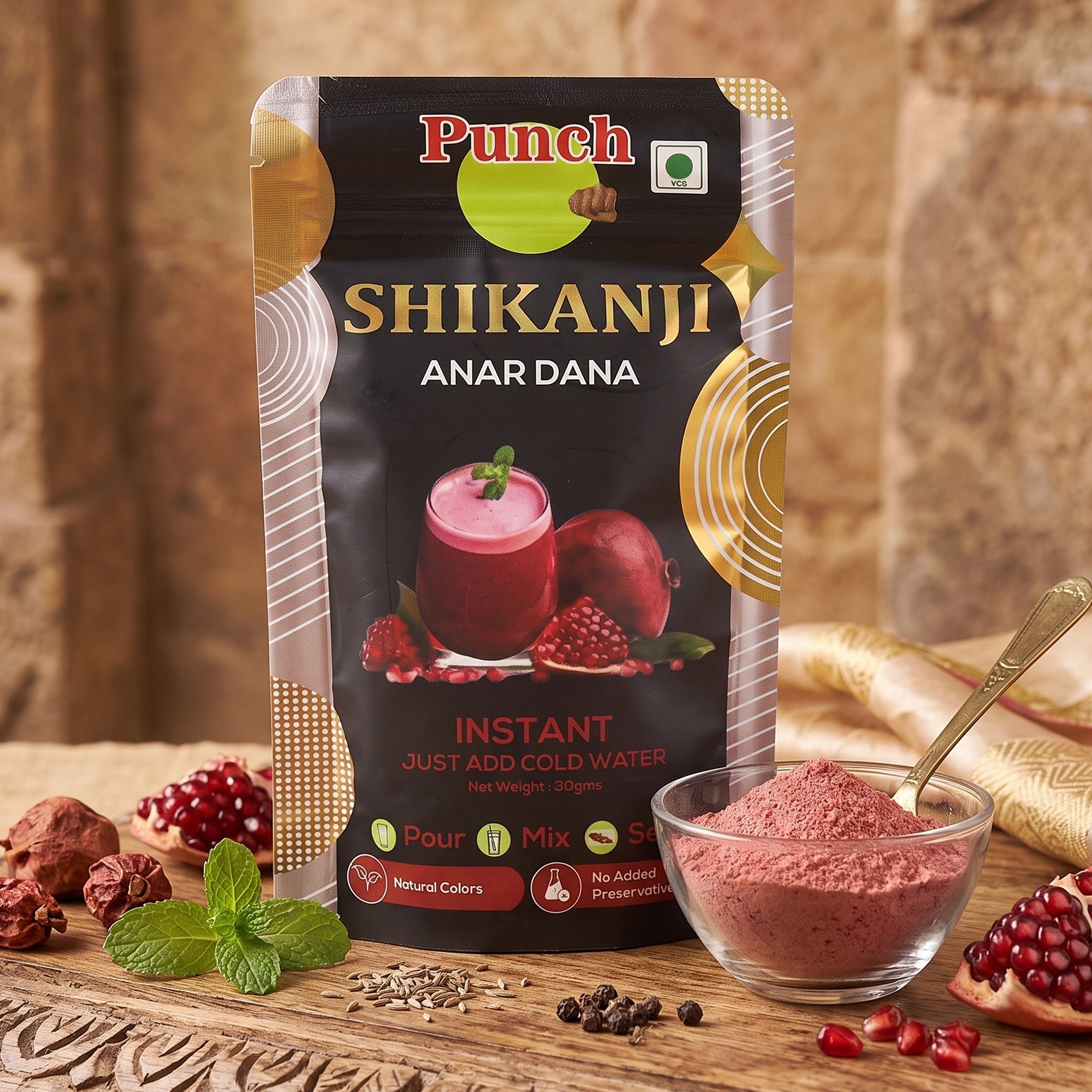 Instant Shikanji Mix Anar Dana, 30g (Instant Indian Lemonade Powder | Refreshing Pomegranate Drink Mix | Just Add Water or Soda | Natural Colours | No Added Preservatives | Makes 3 Servings) image 3