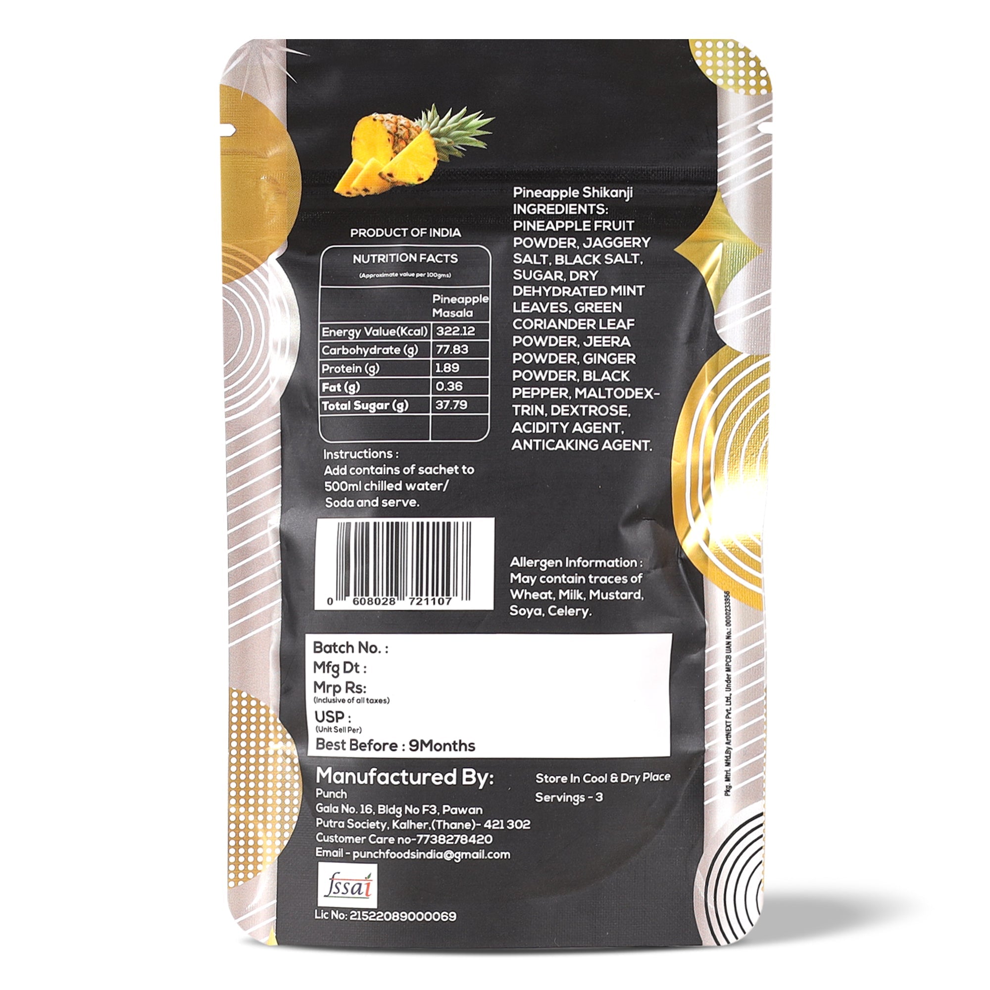 Instant Shikanji Mix Pineapple, 30g (Instant Pineapple Lemonade Powder | Tropical Refreshing Drink Mix | Just Add Water or Soda | Natural Colours | No Added Preservatives | Makes 3 Serving) image 2