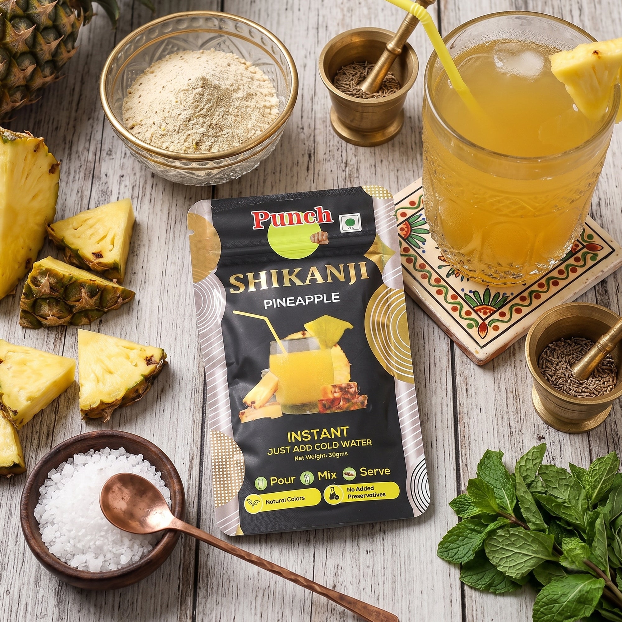 Instant Shikanji Mix Pineapple, 30g (Instant Pineapple Lemonade Powder | Tropical Refreshing Drink Mix | Just Add Water or Soda | Natural Colours | No Added Preservatives | Makes 3 Serving) image 4
