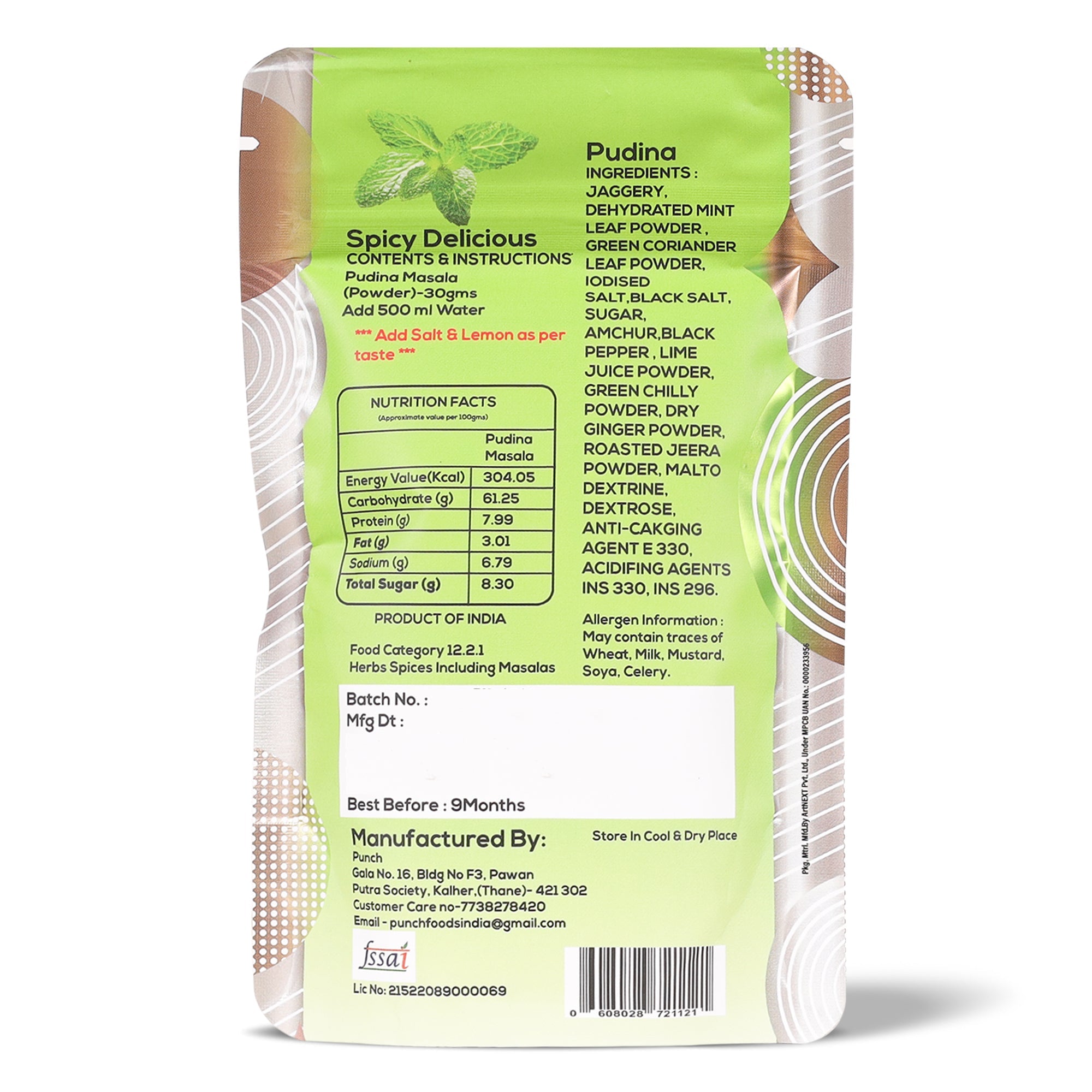 Panipuri Masala Pudina, 30g (Instant Pani Puri Masala Mix | Classic Mint (Pudina) Flavour | Just Add Water | Natural Colours | No Added Preservative) image 2