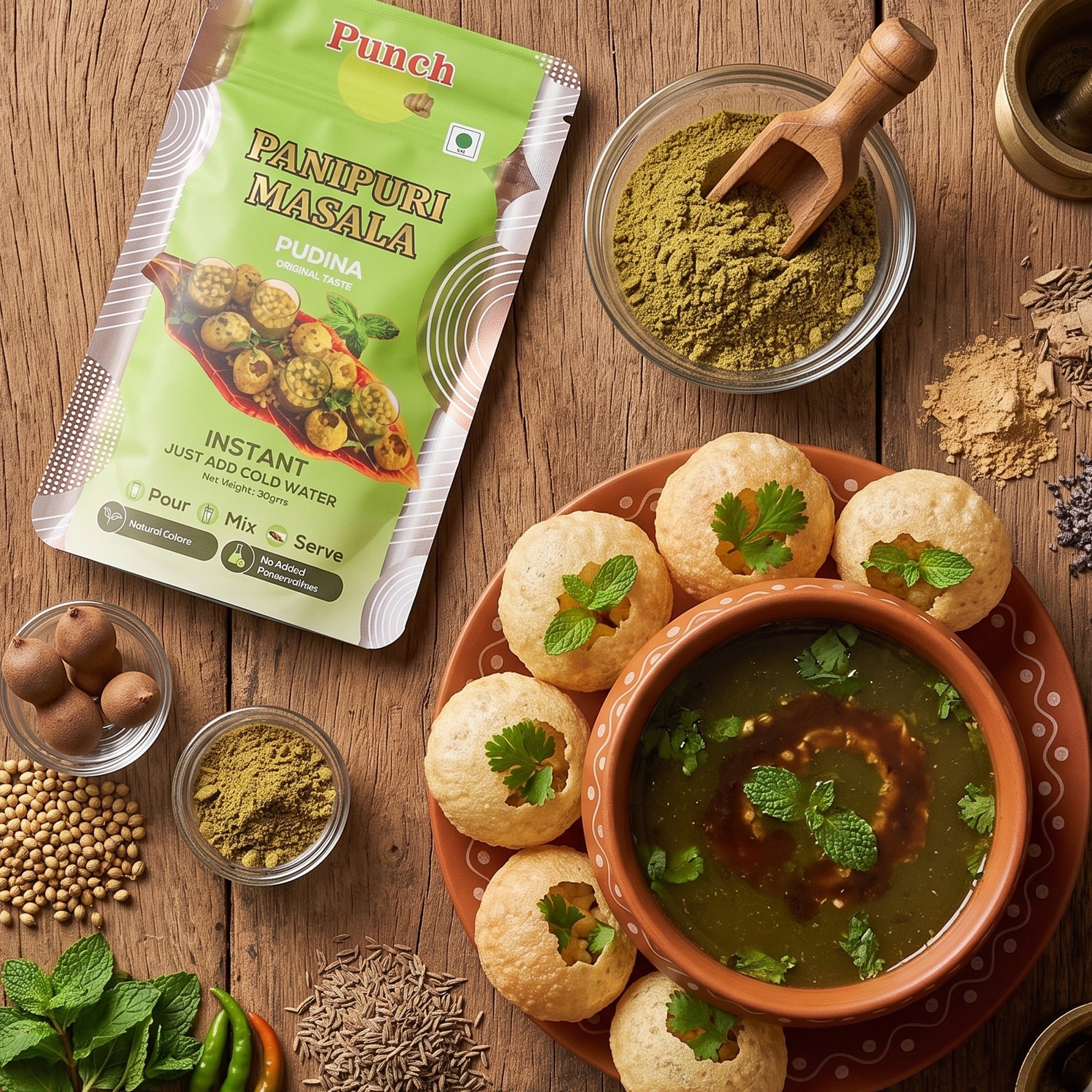 Panipuri Masala Pudina, 30g (Instant Pani Puri Masala Mix | Classic Mint (Pudina) Flavour | Just Add Water | Natural Colours | No Added Preservative) image 4