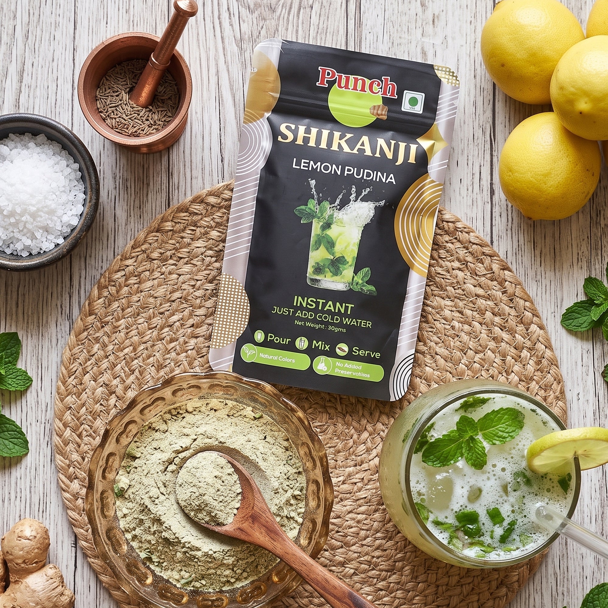 Instant Shikanji Mix Lemon Pudina, 30g (Instant Indian Lemonade Powder | Refreshing Mint & Lemon Drink Mix | Just Add Water or Soda | No Added Preservatives | Makes 3 Servings) image 4