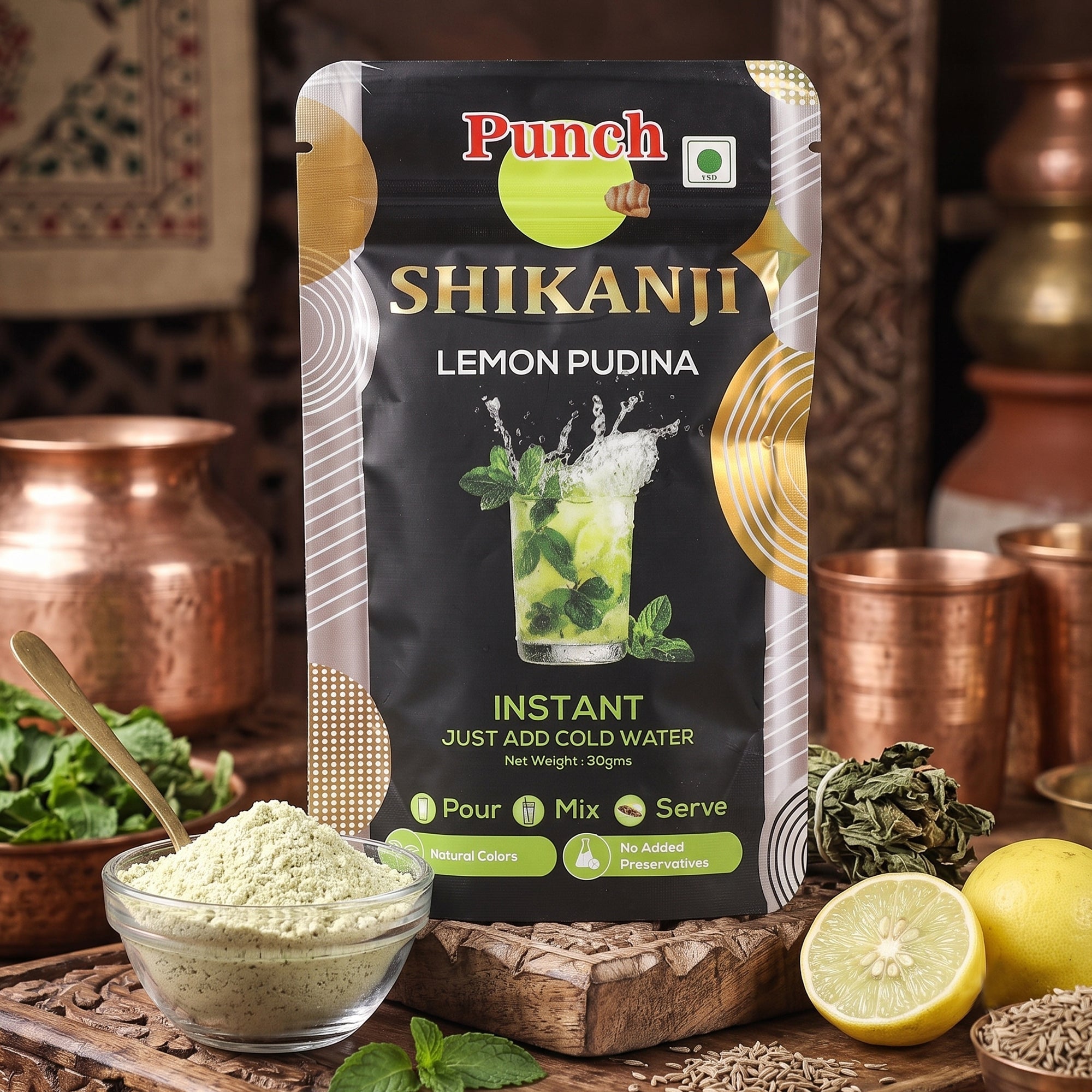 Instant Shikanji Mix Lemon Pudina, 30g (Instant Indian Lemonade Powder | Refreshing Mint & Lemon Drink Mix | Just Add Water or Soda | No Added Preservatives | Makes 3 Servings) image 3
