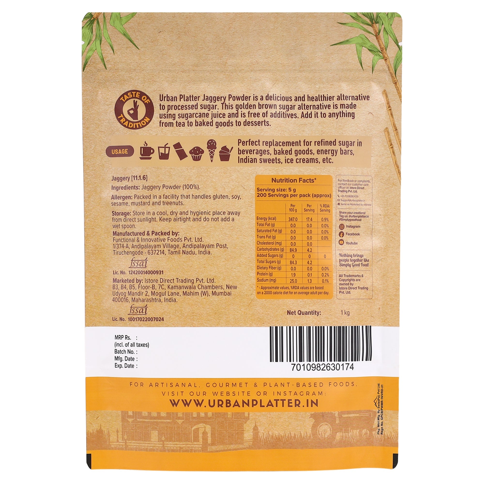 Urban Platter Jaggery Powder 1kg back pack