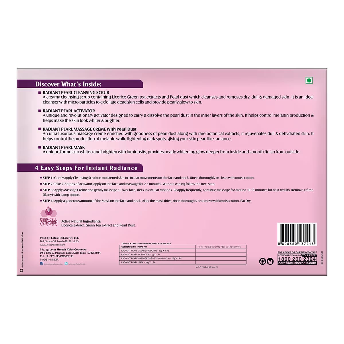 Lotus Herbals - Radiant Pearl Cellular Lightening Facial Kit