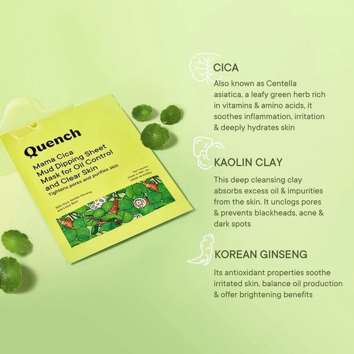 Quench - Mama Cica Mud Dipping Sheet Mask For Oil Control And Clear Skin (23ML)