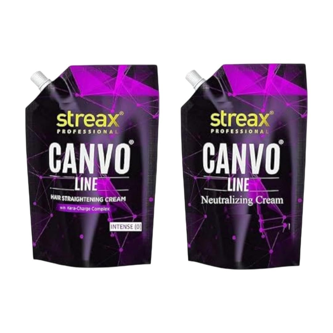 Streax Professional - Canvo Line Neutralizing Cream + Hair Straightening Cream Intense(0) Combo (500g+500g)