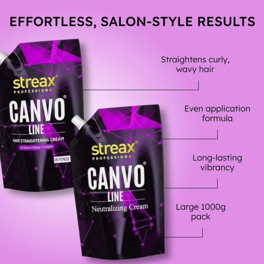 Streax Professional - Canvo Line Neutralizing Cream + Hair Straightening Cream Intense(0) Combo (500g+500g)